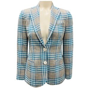 KITON GREY / BLUE PLAID WOOL BLAZER